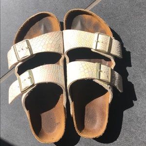 Birkenstock Arizona white snakeskin sandals